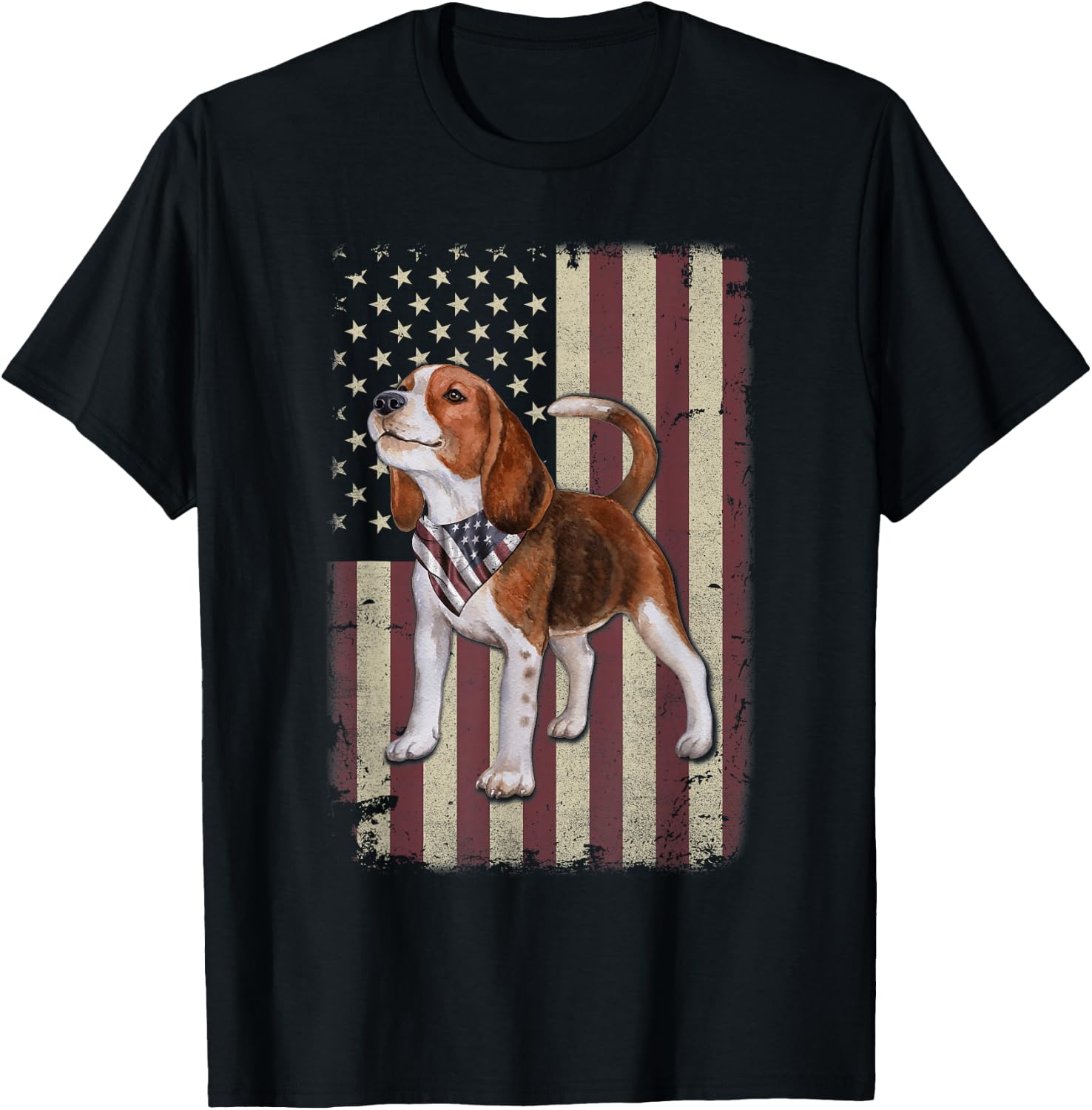 Beagle American Flag Bandana Patriotic 4th of July T-Shirt - T-Shirt | Black