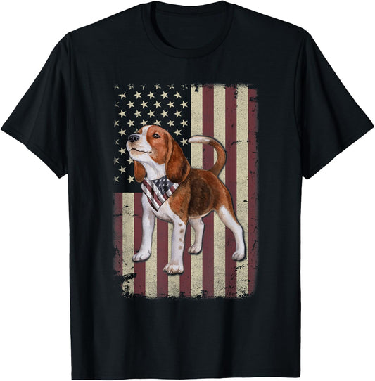 Beagle American Flag Bandana Patriotic 4th of July T-Shirt - T-Shirt | Black