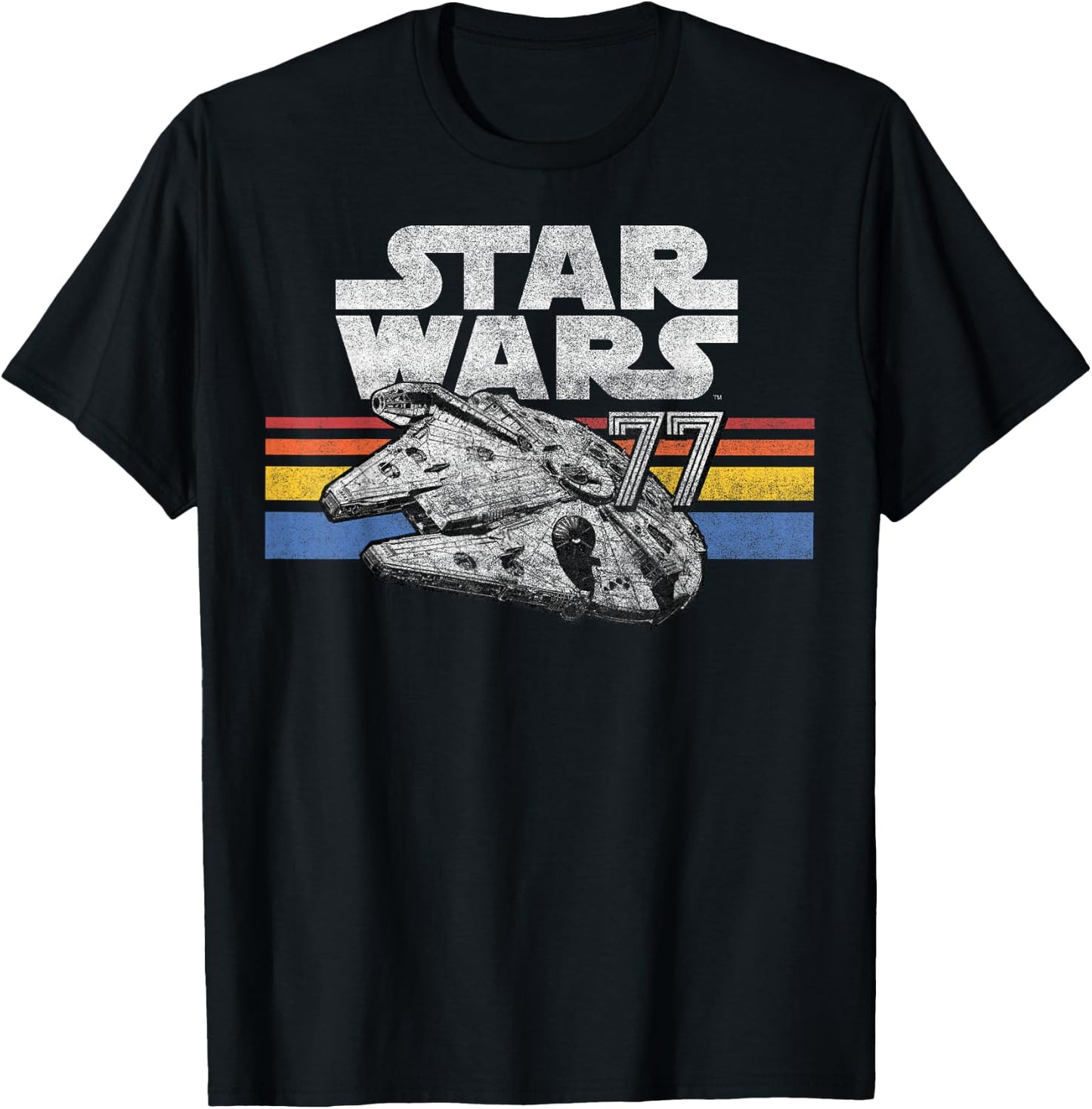 Star Wars Millennium Falcon 77 Retro Lines Logo T-Shirt - T-Shirt | Black