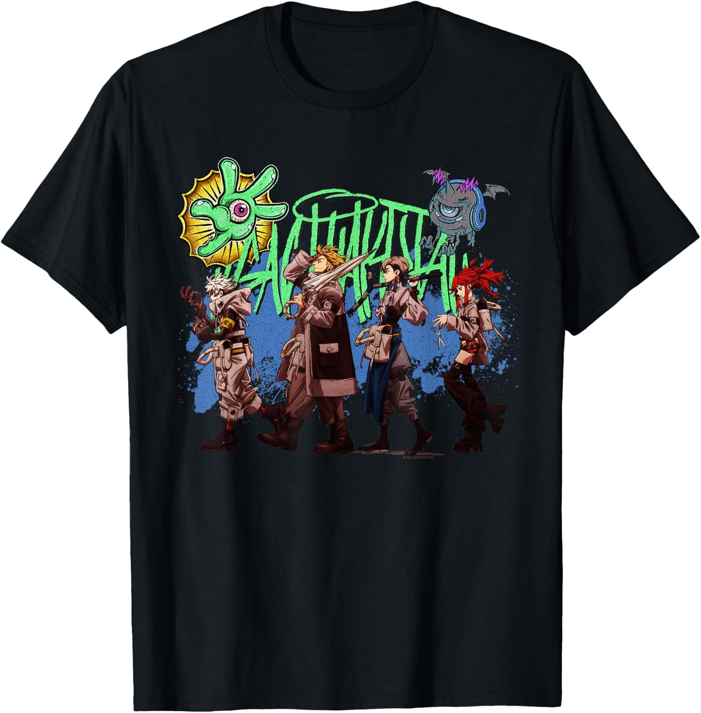 Main Character Walking Line-Up with Logo Anime T-Shirt - T-Shirt | Black
