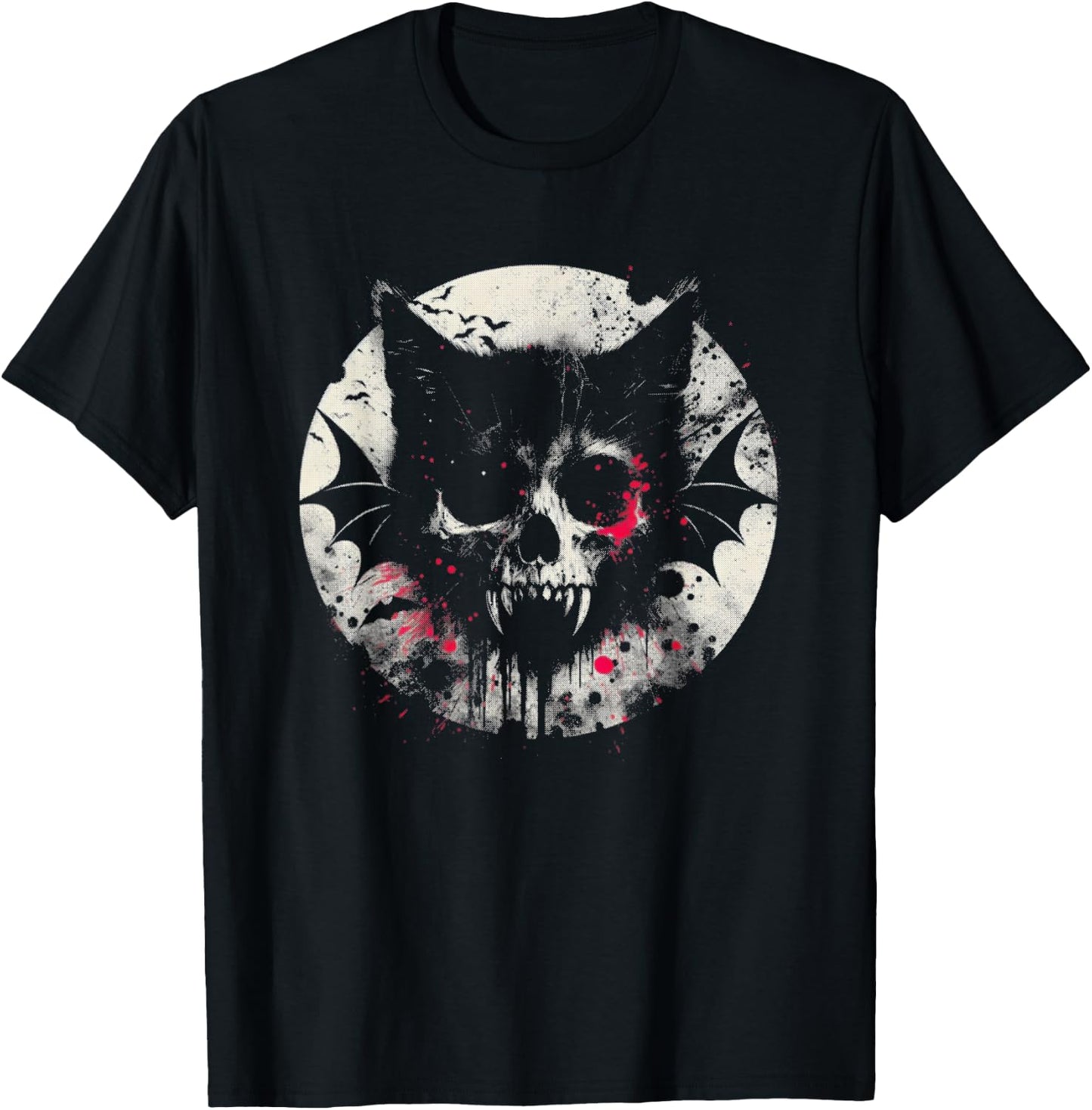 Vampire Cat Bat - Creepy Cat Monster Halloween Lover T-Shirt - T-Shirt | Black