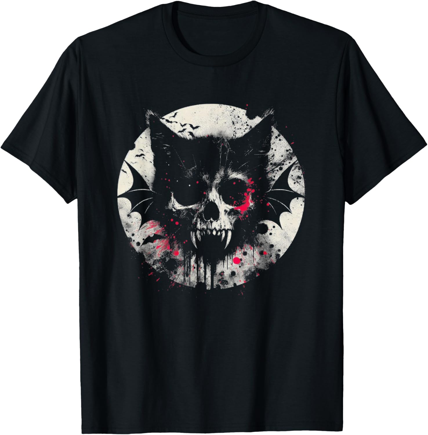 Vampire Cat Bat - Creepy Cat Monster Halloween Lover T-Shirt - T-Shirt | Black
