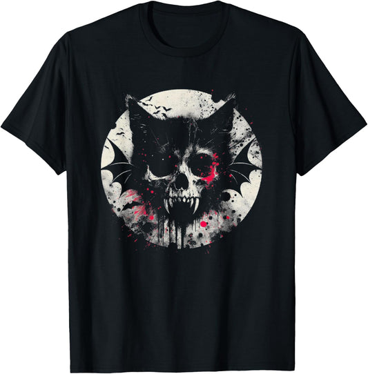 Vampire Cat Bat - Creepy Cat Monster Halloween Lover T-Shirt - T-Shirt | Black