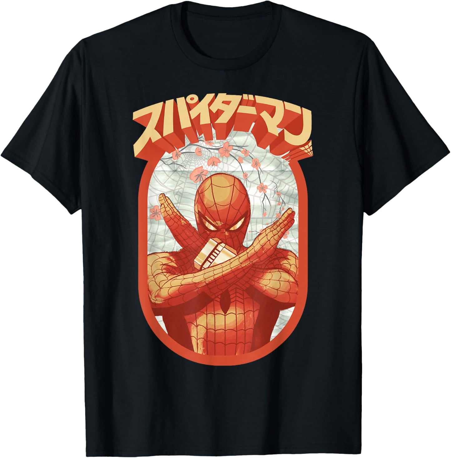 Marvel Spider-Man Retro Floral Kanji Poster Small T-Shirt - T-Shirt | Black