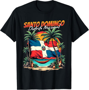Santo Domingo Dominican Republic Flag Beach Vacation T-Shirt - T-Shirt | Black