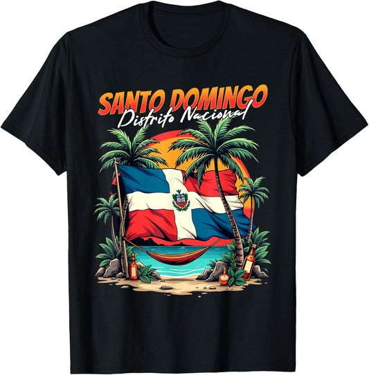 Santo Domingo Dominican Republic Flag Beach Vacation T-Shirt - T-Shirt | Black