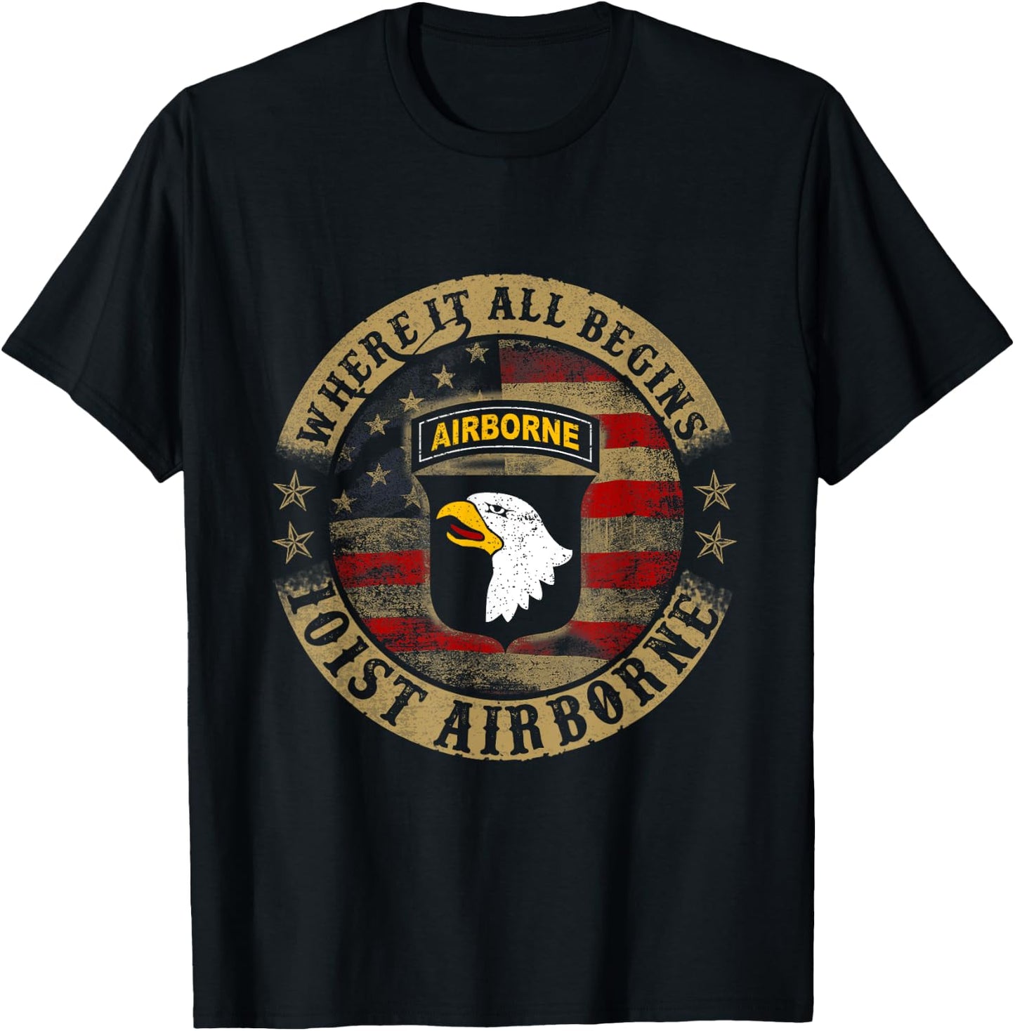 Where It All Begins 101st Airborne US Army T-Shirt - T-Shirt | Black