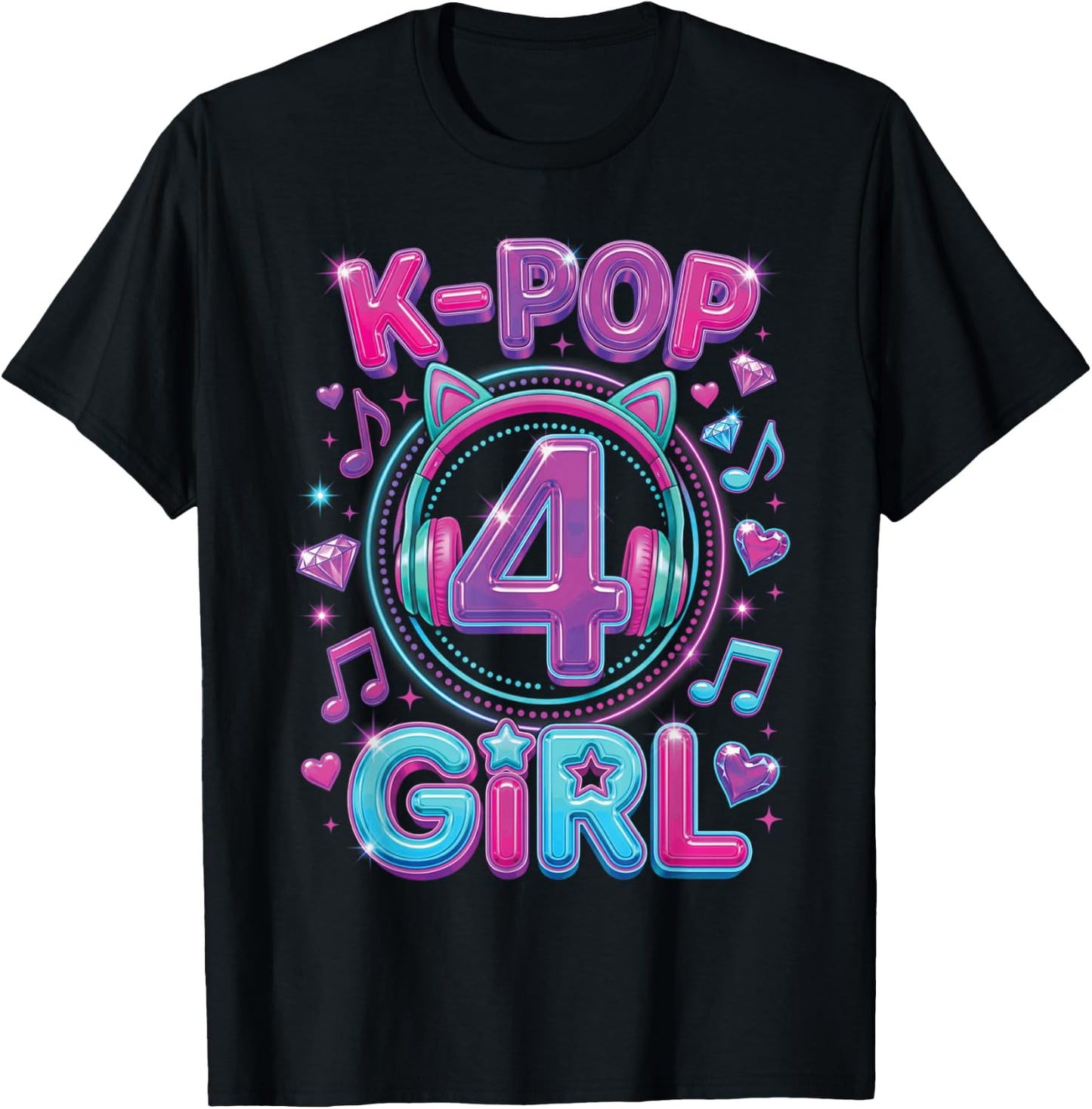 K-Pop 4th Birthday Girls 4 Year Old Girl T-Shirt - T-Shirt | Black