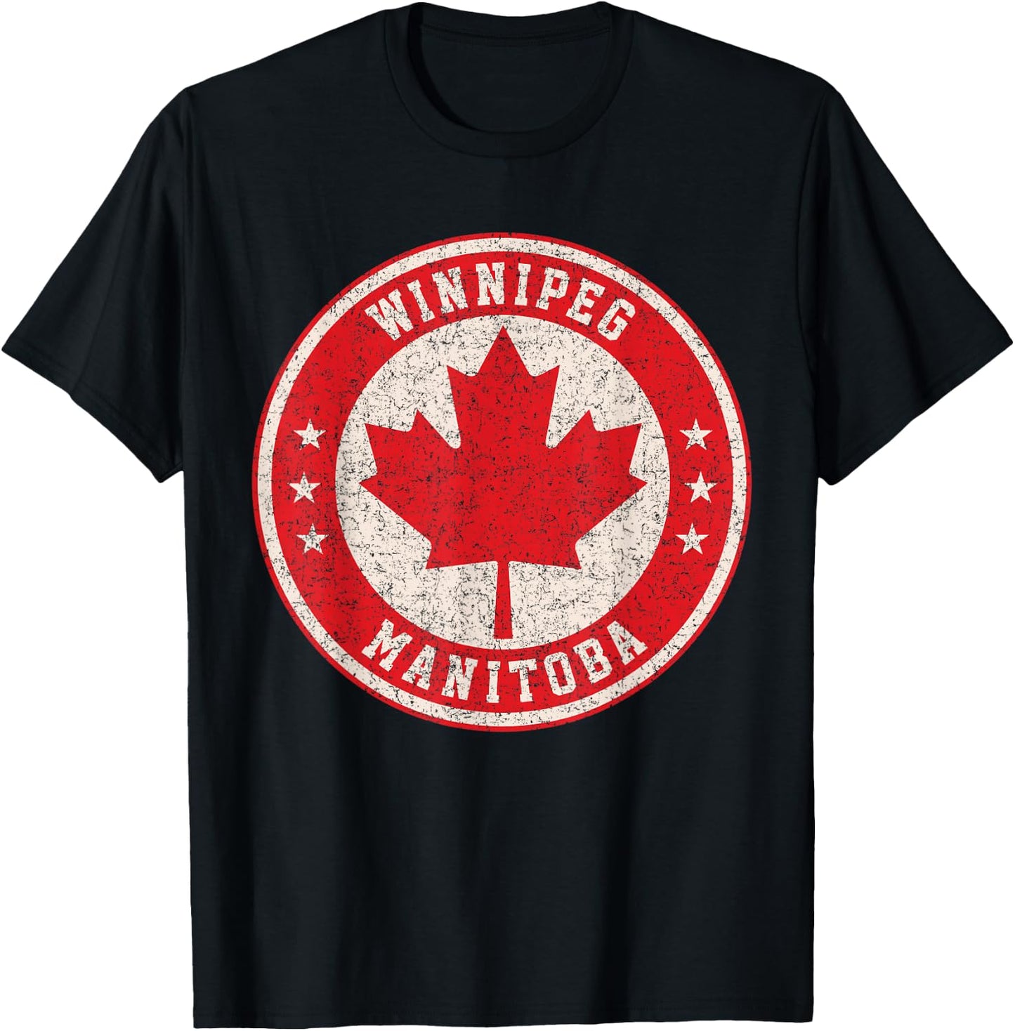 Winnipeg Manitoba Canada Maple Leaf Sign Distressed Print T-Shirt - T-Shirt | Black