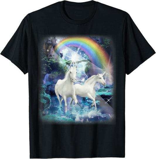 Adult Mesmerizing Unicorn Castle Forest T-Shirt - T-Shirt | Black
