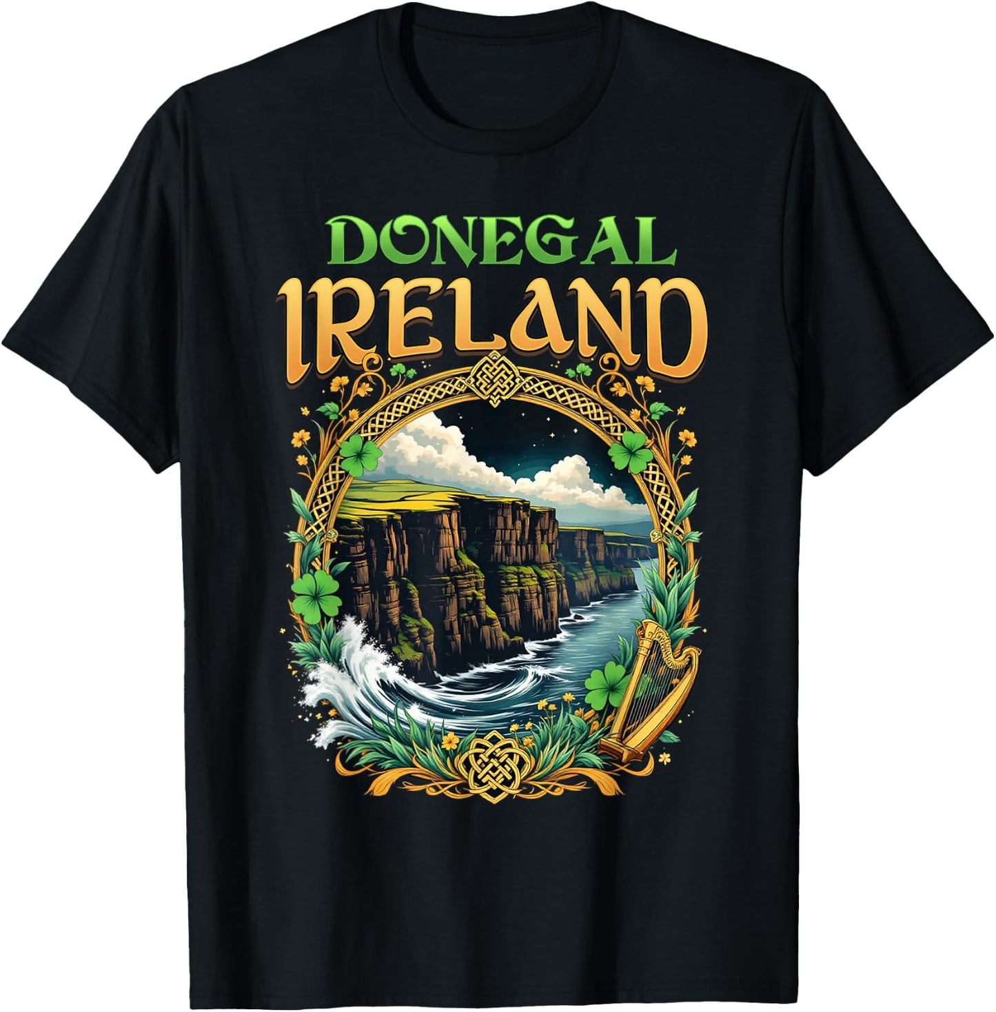 Donegal Ireland Souvenir Sea Cliffs Donegal Vacation Travel T-Shirt - T-Shirt | Black