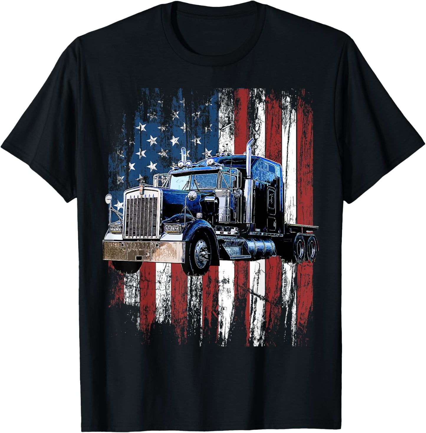 Trucker American Flag Truck Driver Truck Driver Gift T-Shirt - T-Shirt | Black