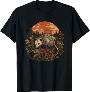 Retro Sunset Opossum Graphic Artwork Design T-Shirt - T-Shirt | Black