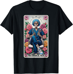 The Surgical Tech Tarot Card Skeleton Rose Flower OR Nurse T-Shirt - T-Shirt | Black