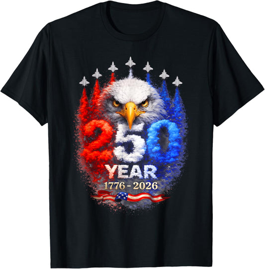250th Anniversary 1776 2026 Patriotic Vintage American Flag T-Shirt - T-Shirt | Black