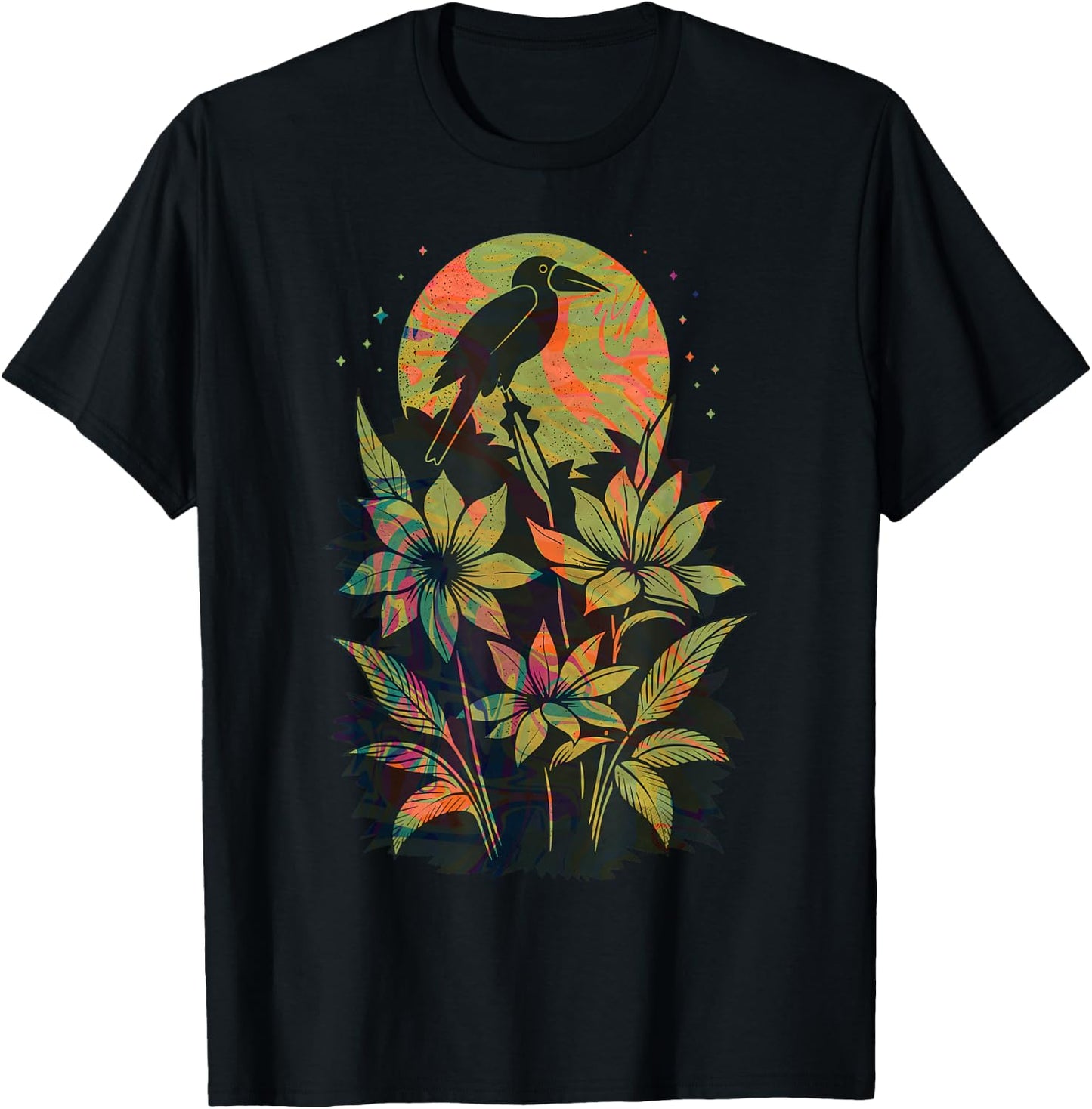 Cute Exotic Bird Lover Paint Swirl Bird Of Paradise Flower T-Shirt - T-Shirt | Black