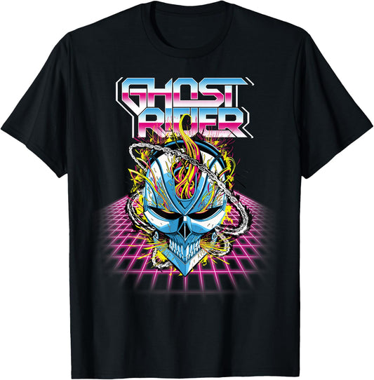 Marvel Ghost Rider Super 80s Retro Neon Grid Graphic T-Shirt - T-Shirt | Black