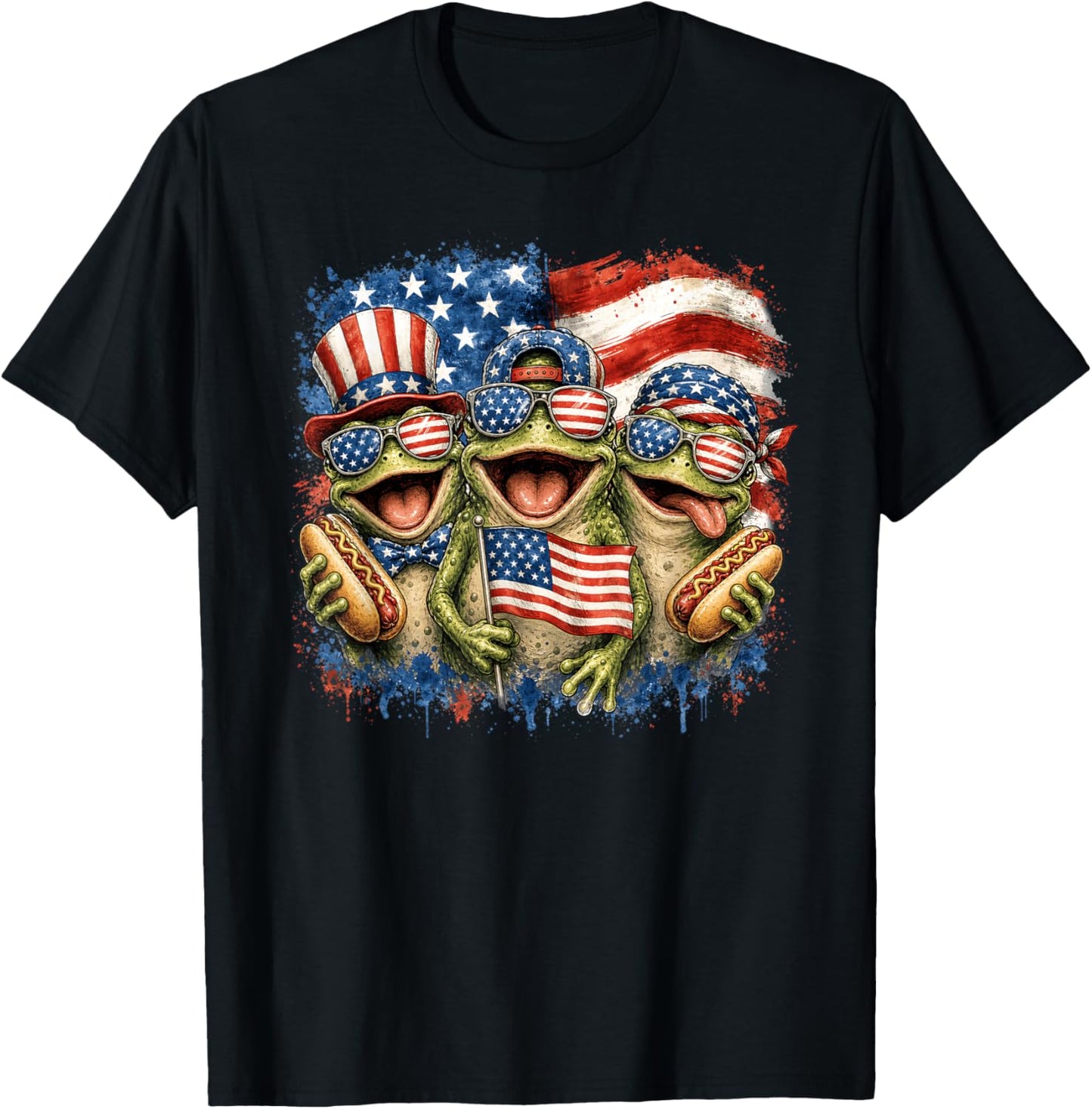 Patriotic Frog American Flag 4th of July T-Shirt - T-Shirt | Black