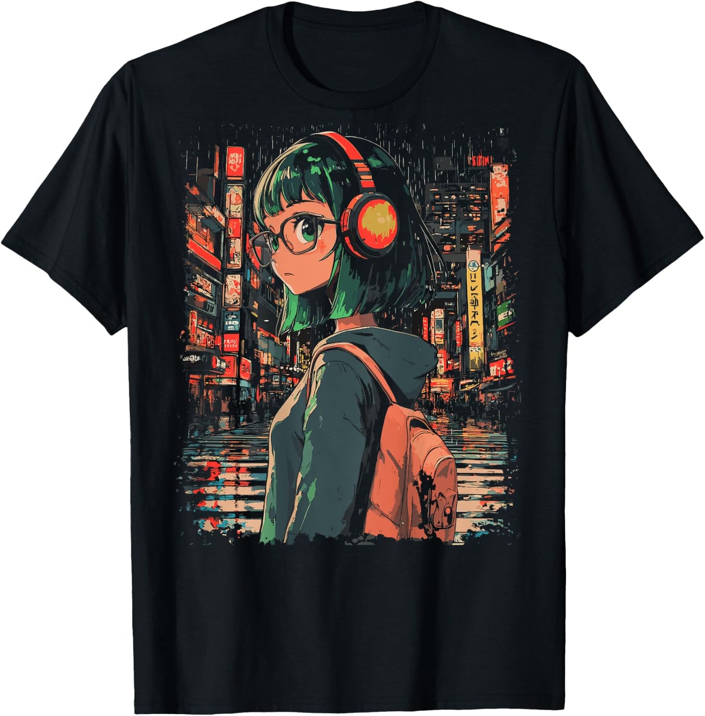 Anime Girl Japan Back Printed Graphic T-Shirt - T-Shirt | Black