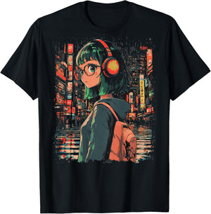Anime Girl Japan Back Printed Graphic T-Shirt - T-Shirt | Black