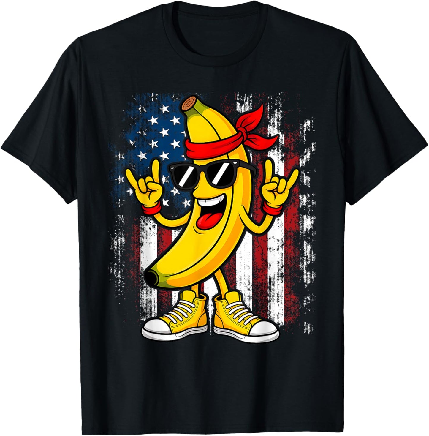Graphic Proud Name Retro American Flag Bananas Lover T-Shirt - T-Shirt | Black
