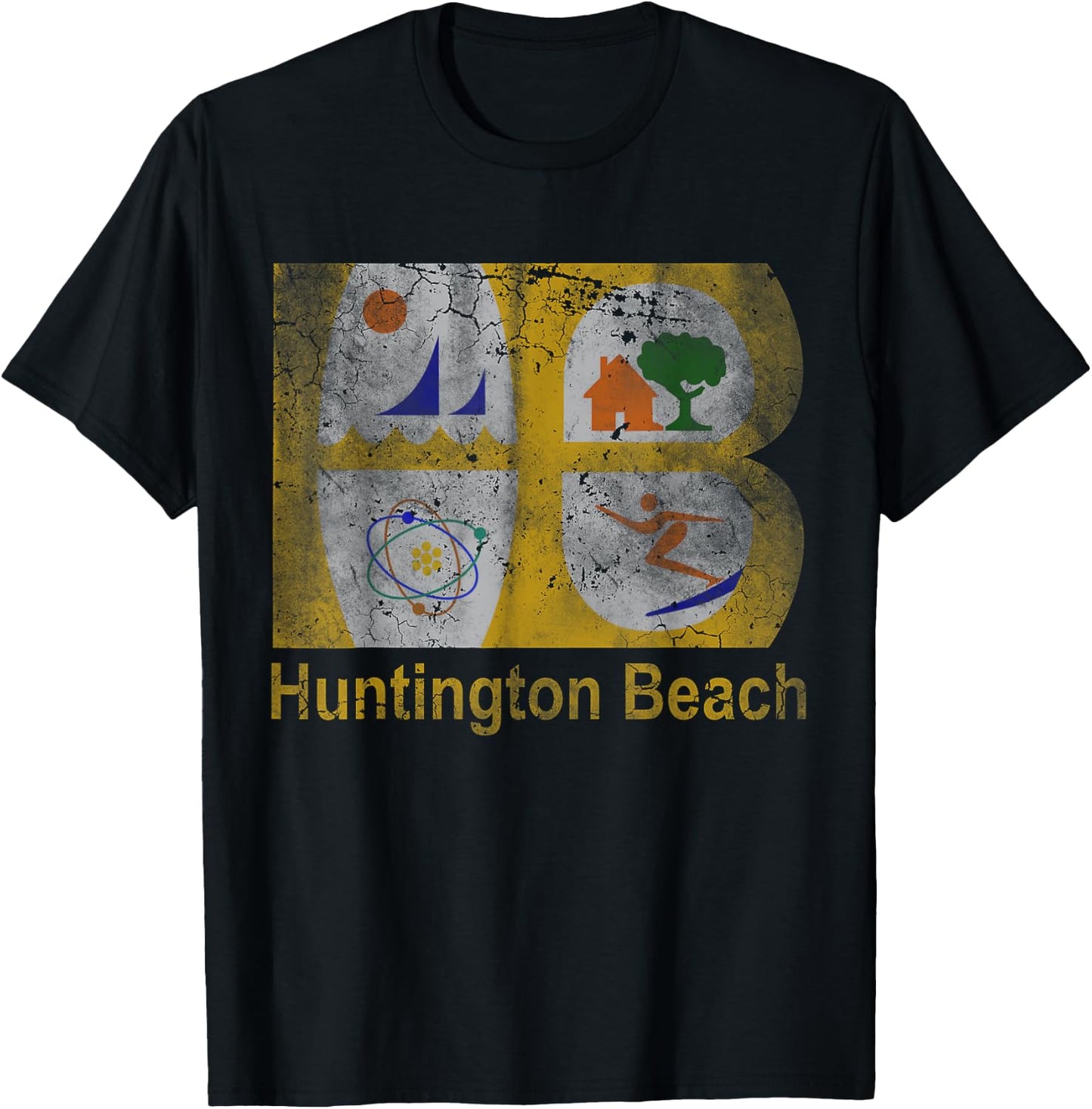 Huntington Beach Flag California Home Love Family Vacation T-Shirt - T-Shirt | Black