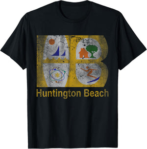 Huntington Beach Flag California Home Love Family Vacation T-Shirt - T-Shirt | Black