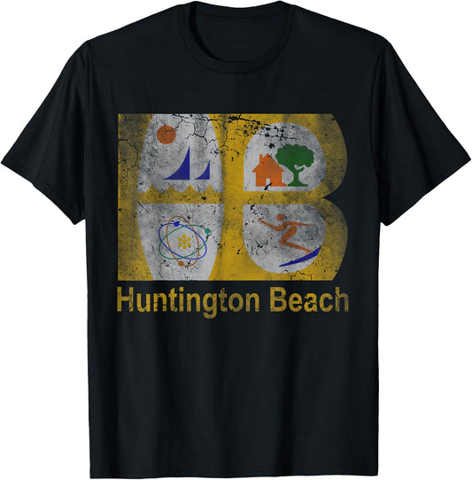 Huntington Beach Flag California Home Love Family Vacation T-Shirt - T-Shirt | Black