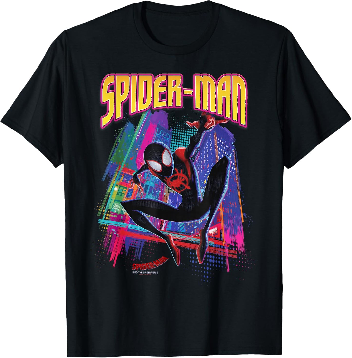 Marvel Into The Spider-Verse Neon Skyline T-Shirt - T-Shirt | Black