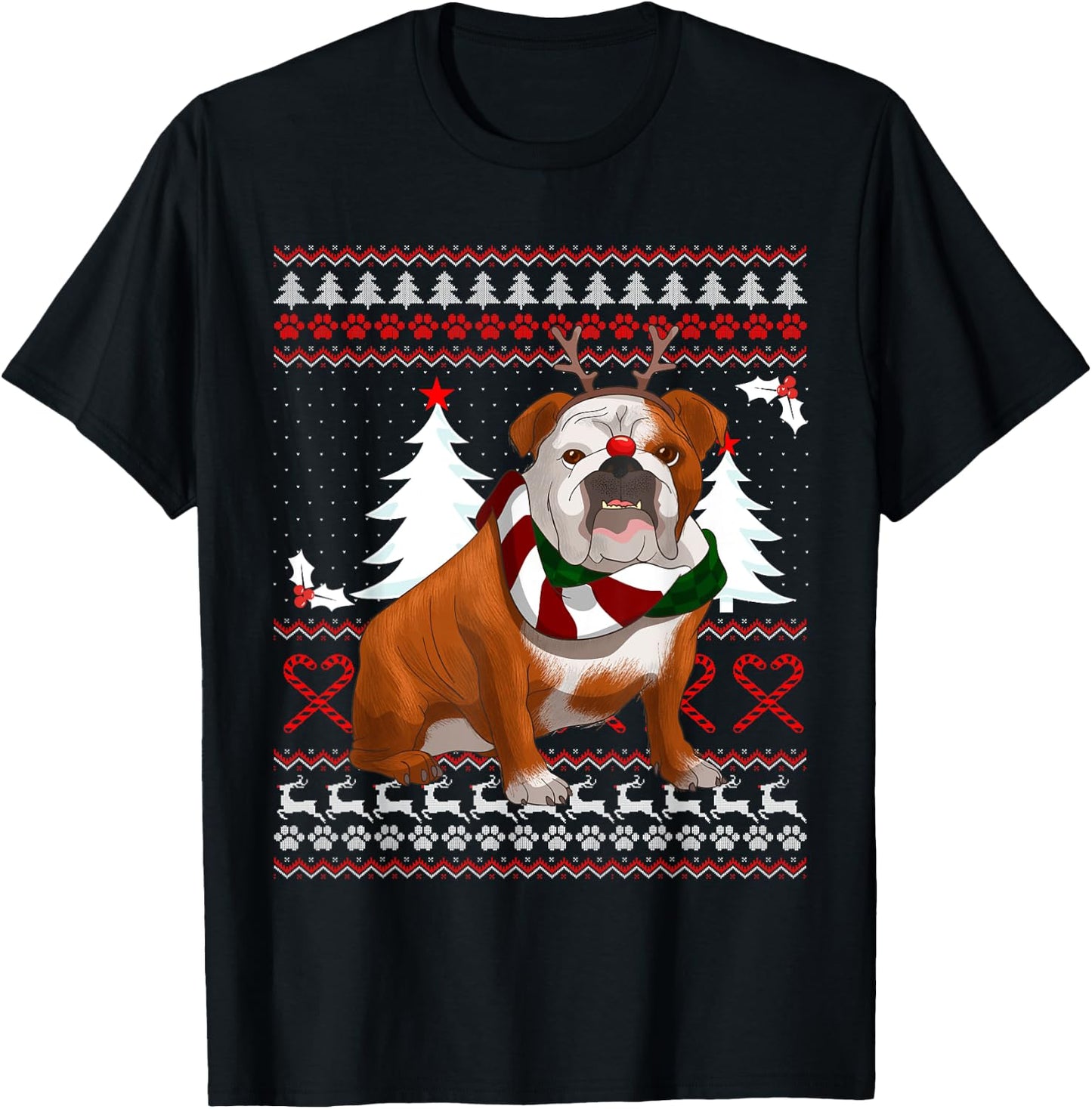 Cute English Bulldog Christmas Shirt Funny Xmas Gift Men Women T-Shirt - T-Shirt | Black