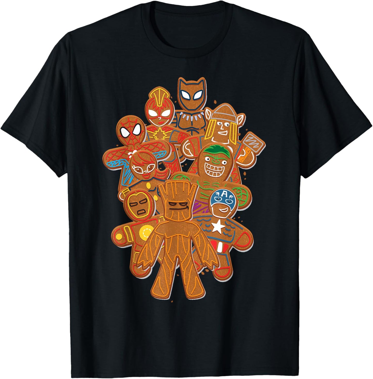 Marvel Avengers Gingerbread Cookie Cluster T-Shirt - T-Shirt | Black