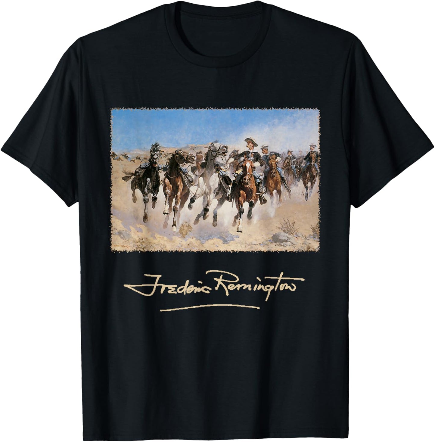 Western Cowboys on Horses by Frederic Remington T-Shirt - T-Shirt | Black