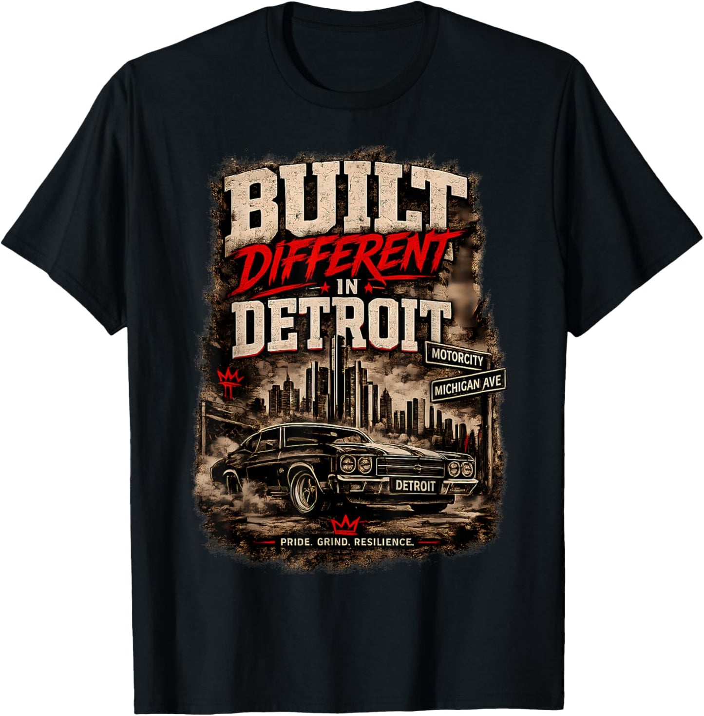 Built Different in Detroit Vintage Muscle Car T-Shirt - T-Shirt | Black