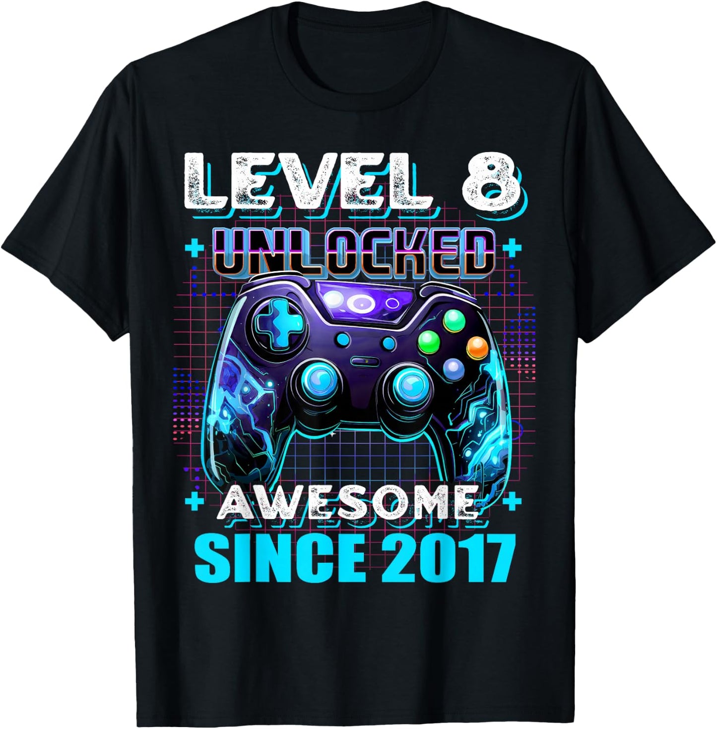 8th Birthday Boy Level 8 Gamer 8 Year Video Game Party T-Shirt - T-Shirt | Black