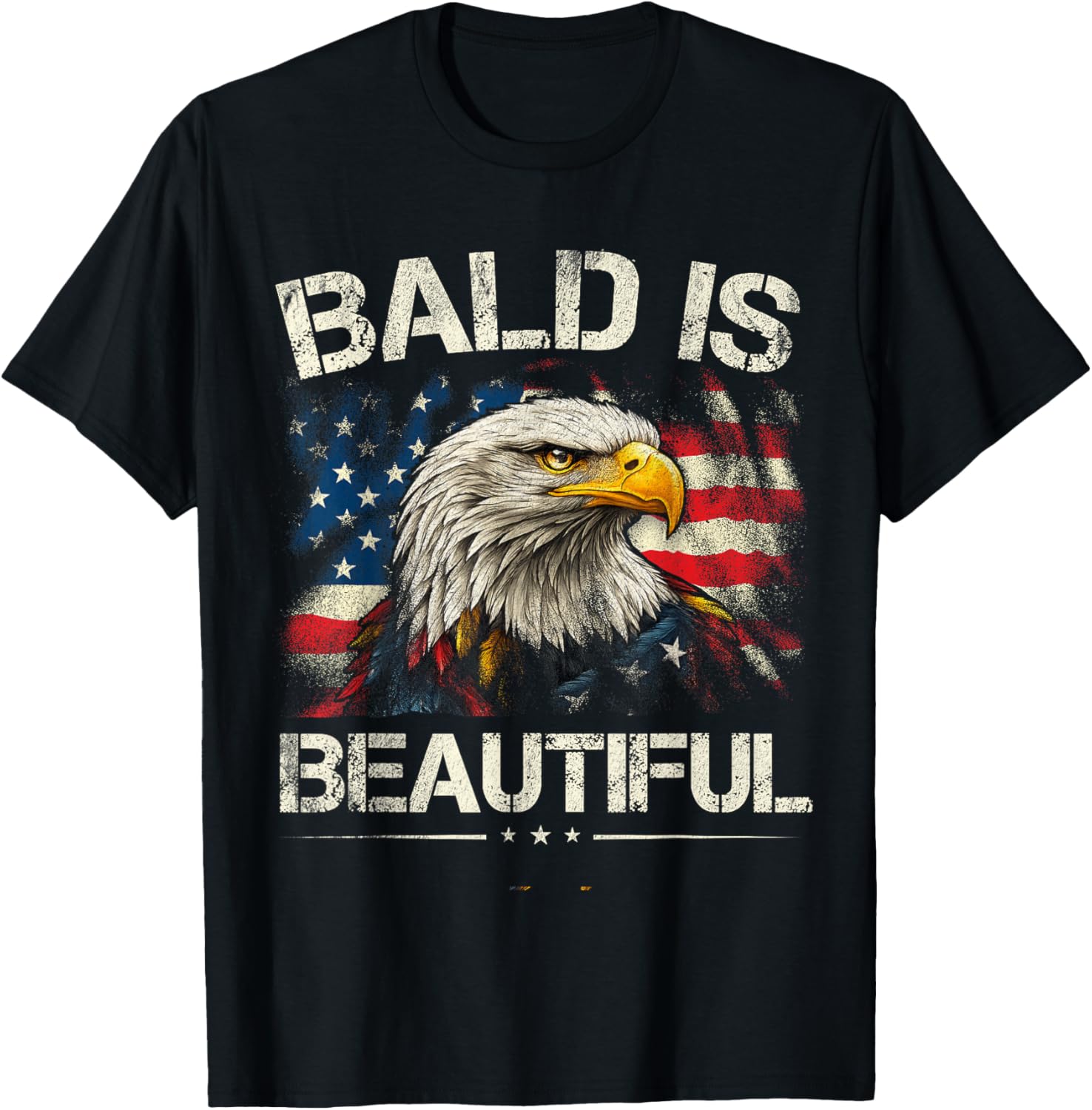 Bald is Beautiful 4th of July Independence Day America Eagle T-Shirt - T-Shirt | Black
