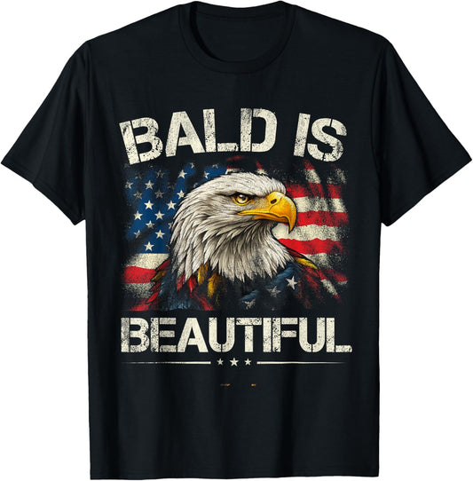 Bald is Beautiful 4th of July Independence Day America Eagle T-Shirt - T-Shirt | Black