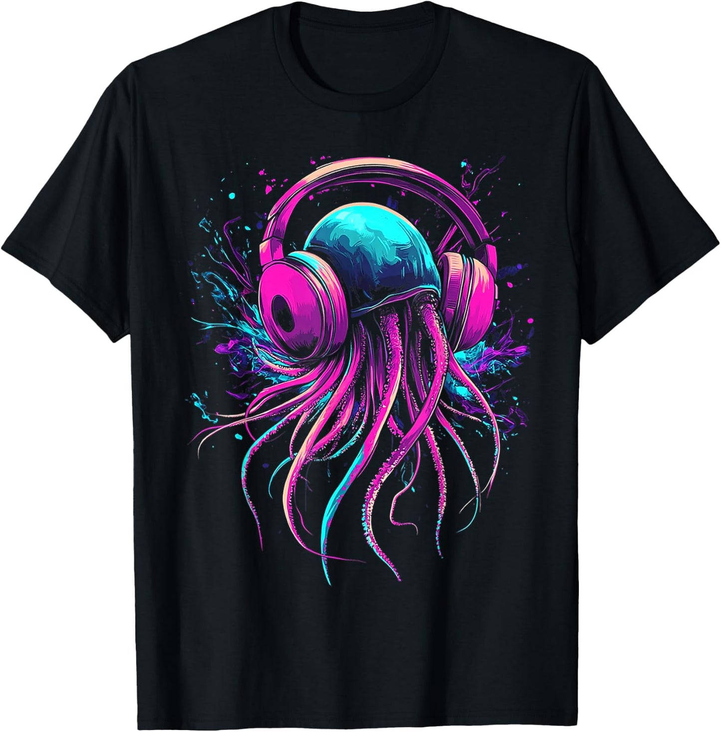 Jellyfish Animal Graphic Music Headphone Art Jellyfish T-Shirt - T-Shirt | Black
