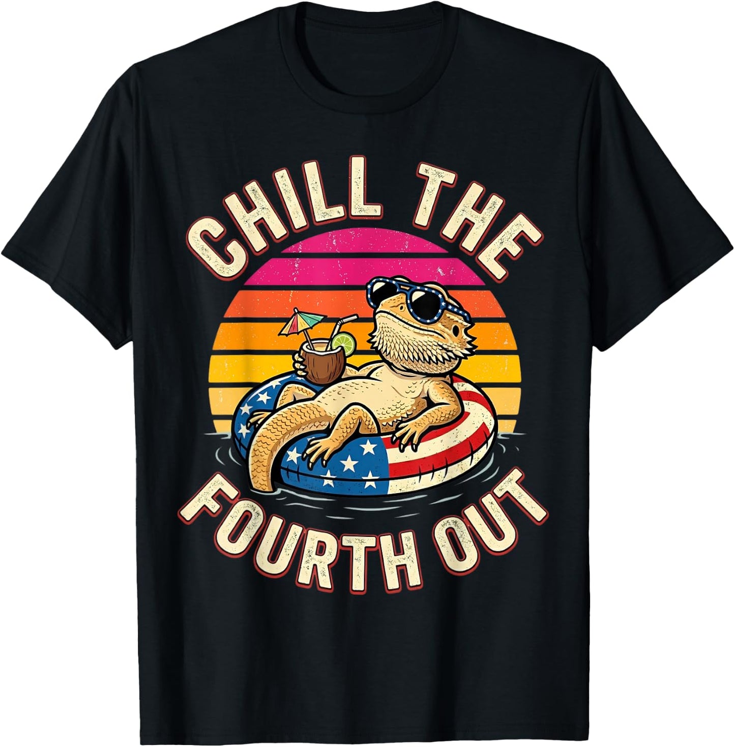 Bearded Dragon Chill The Fourth Out 4th of July T-Shirt - T-Shirt | Black