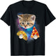 Funny Galaxy Taco Cat | Space Cat Eat Pizza and Taco T-Shirt - T-Shirt | Black