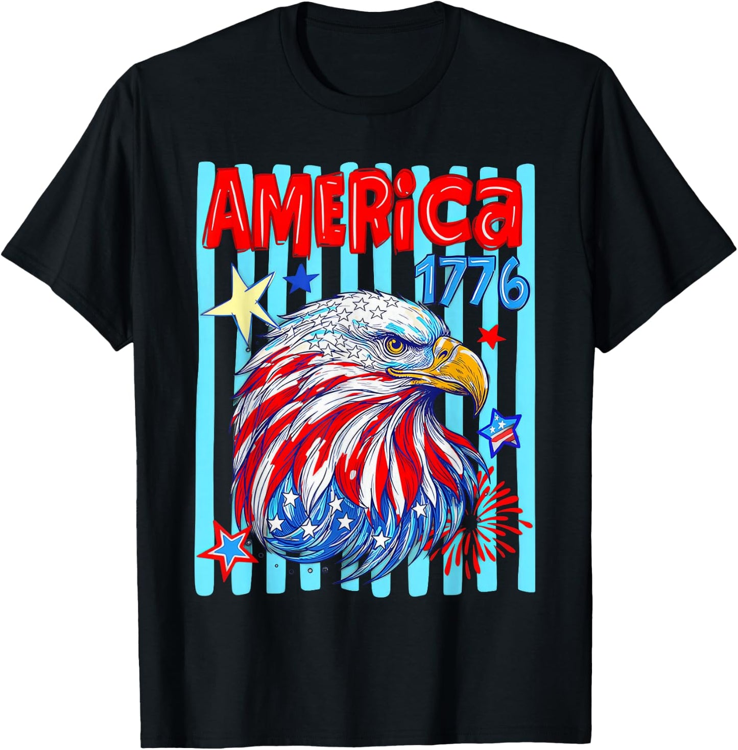 America 1776 Eagle Striped 4th of July T-Shirt - T-Shirt | Black