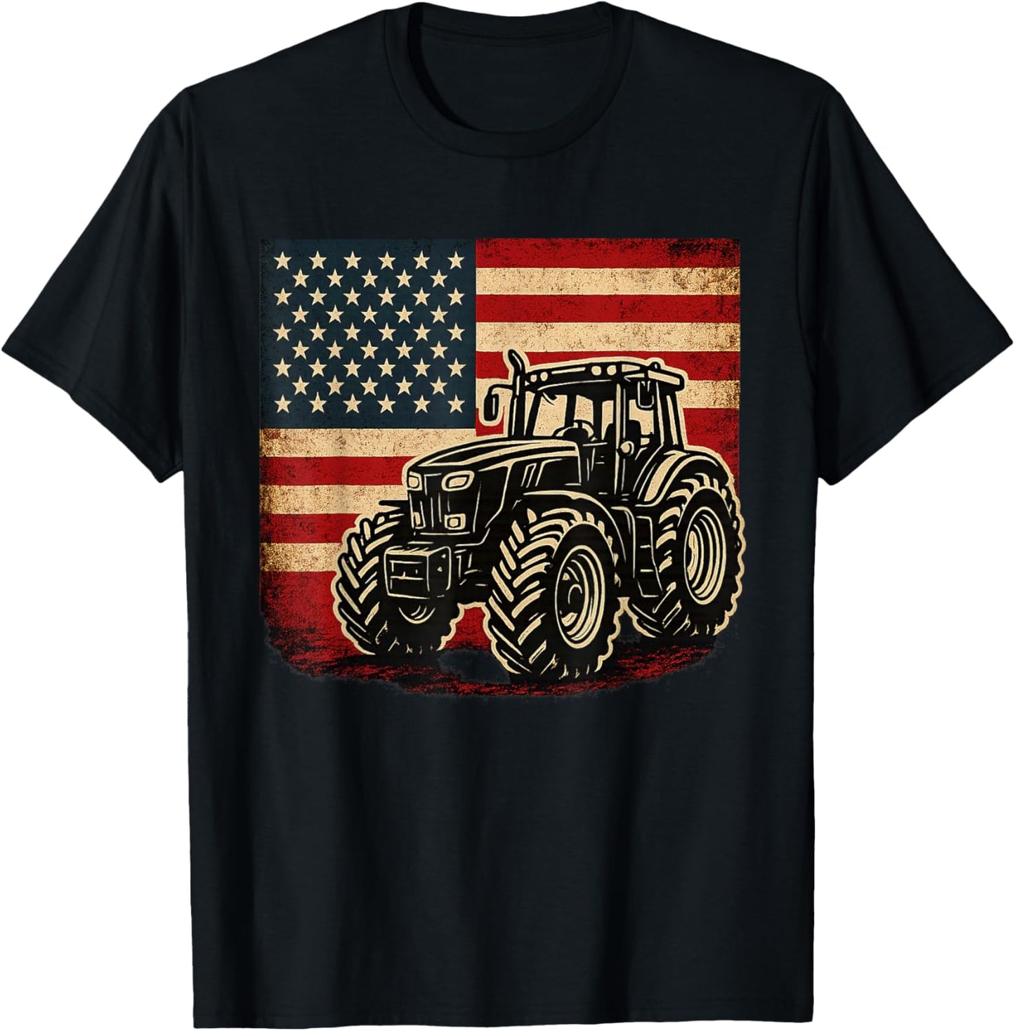 Farm Tractors USA Flag Patriotic Farming T-Shirt - T-Shirt | Black