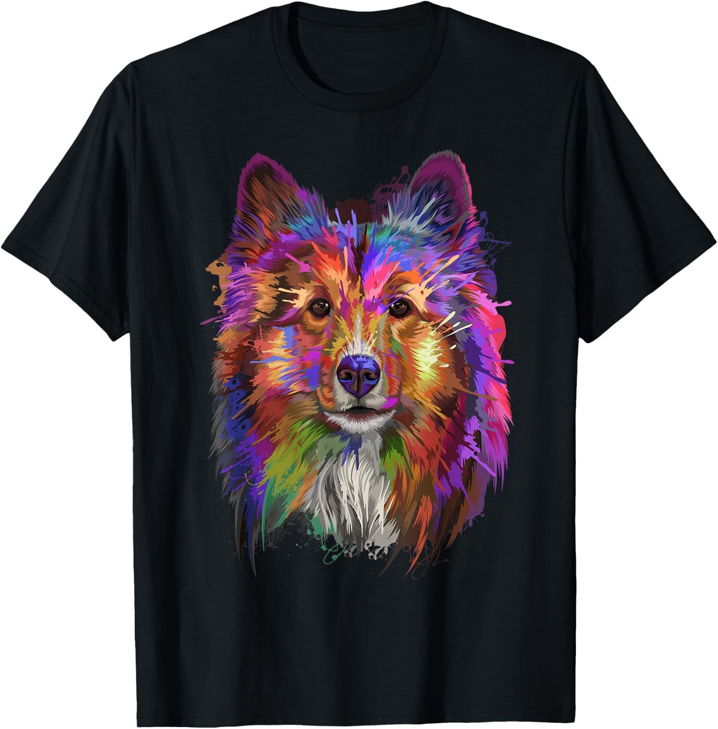 Splash Art Shetland Sheepdog | Cute Sheltie Gifts Women Girls Kids T-Shirt - T-Shirt | Black