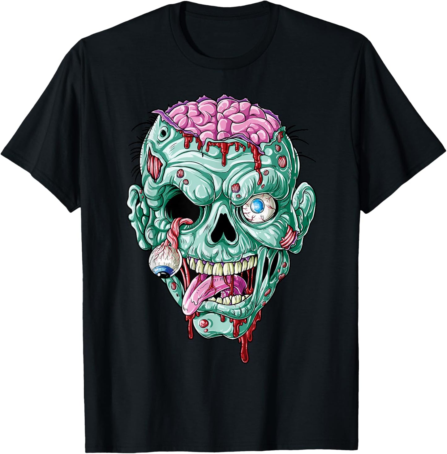 Zombie Face Brain Halloween Boys Men Women Girls Scary Funny T-Shirt - T-Shirt | Black
