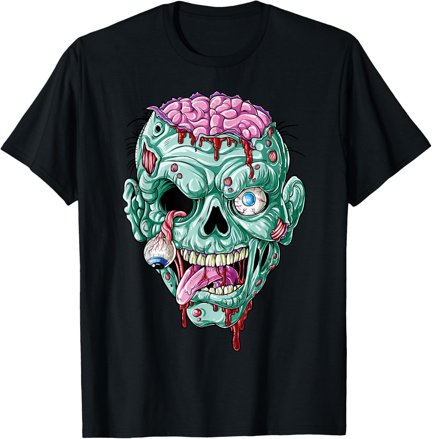 Zombie Face Brain Halloween Boys Men Women Girls Scary Funny T-Shirt - T-Shirt | Black