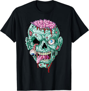 Zombie Face Brain Halloween Boys Men Women Girls Scary Funny T-Shirt - T-Shirt | Black