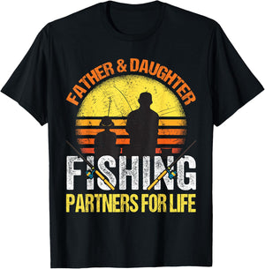 Fisherman Dad and Daughter Fishing Partners For Life Girls T-Shirt - T-Shirt | Black