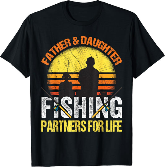 Fisherman Dad and Daughter Fishing Partners For Life Girls T-Shirt - T-Shirt | Black