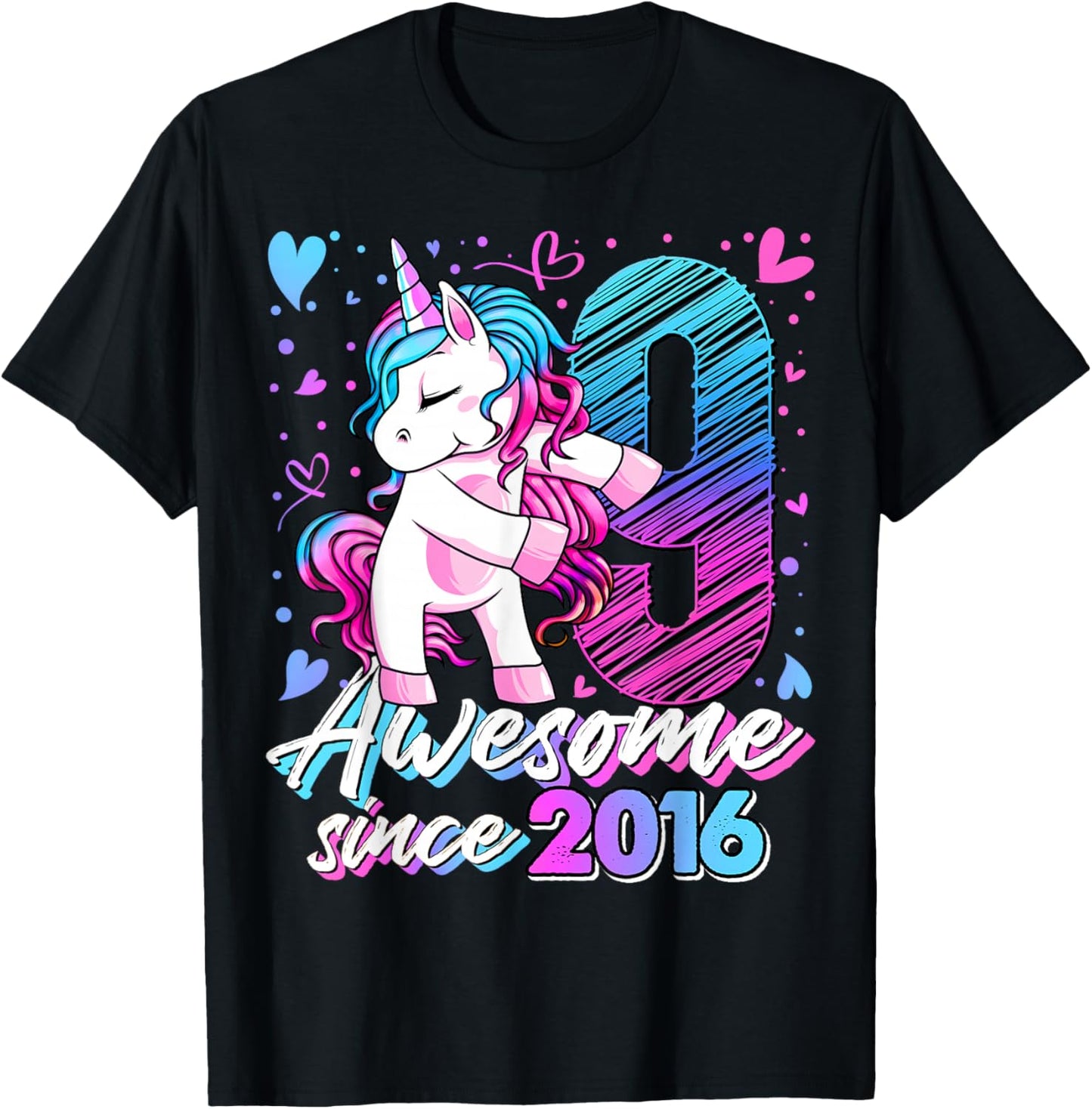 9 Year Old Unicorn Gifts For Girls 9th Birthday Girl Party T-Shirt - T-Shirt | Black