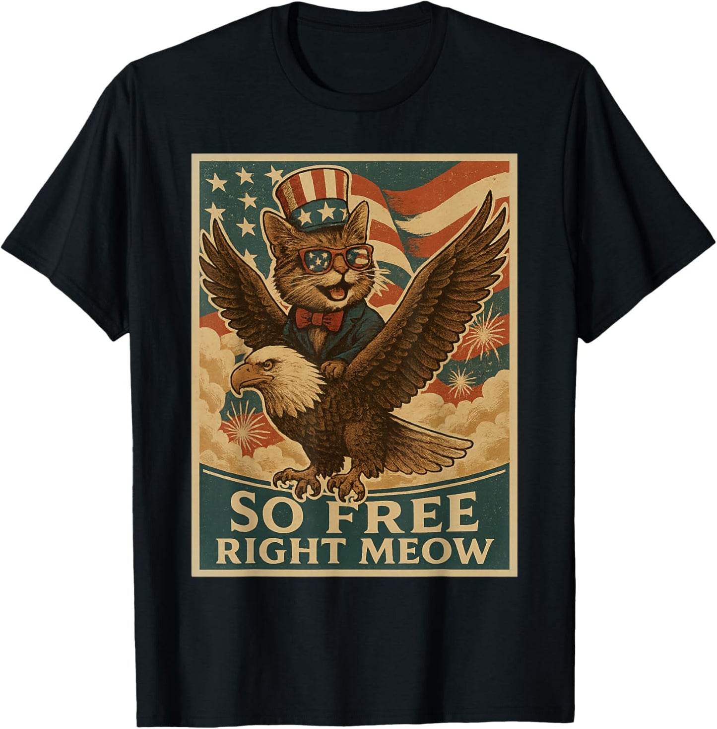 Funny Cats Fourth of July Sayings Shirts So Free Right Meow T-Shirt - T-Shirt | Black