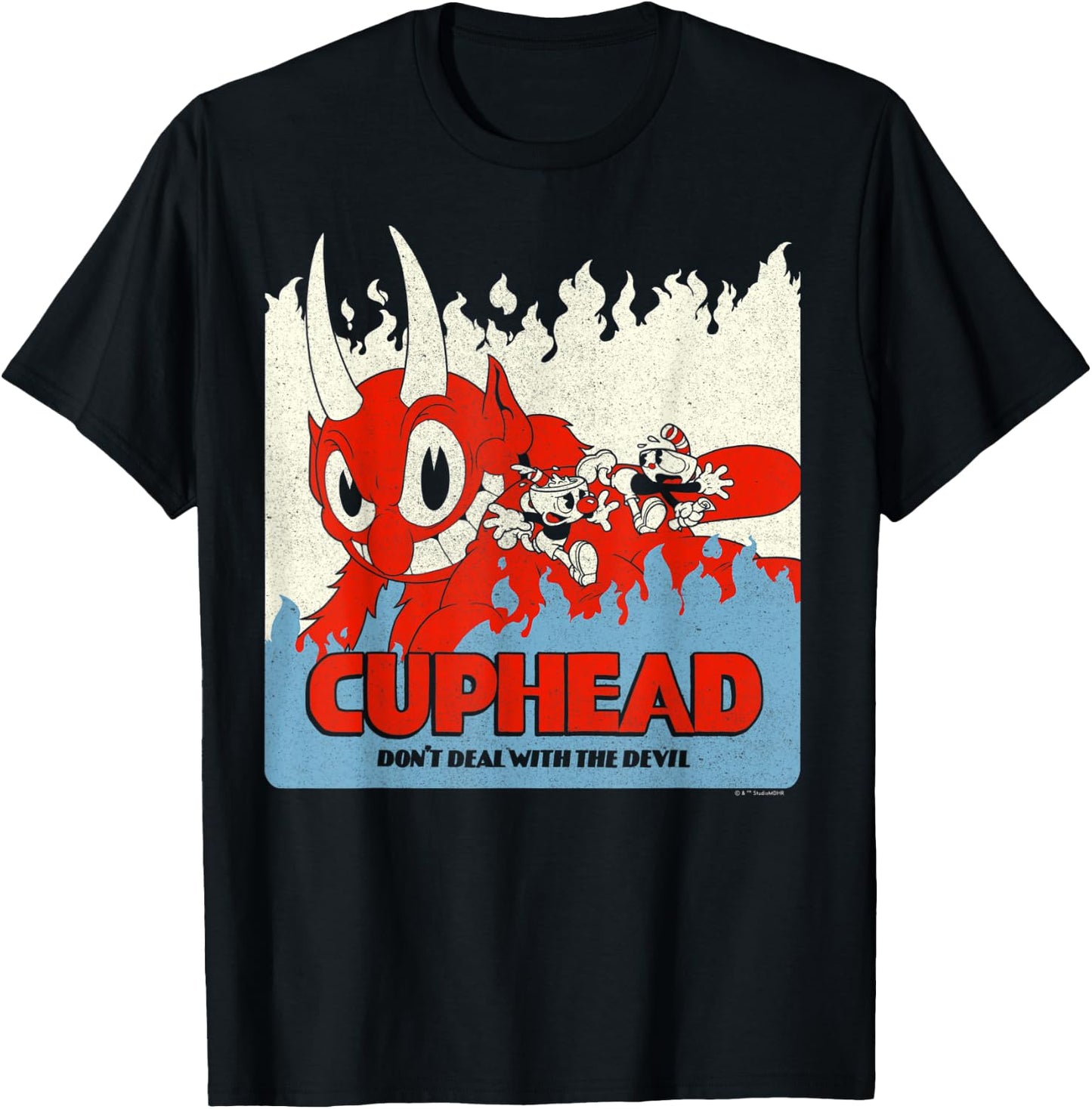 Cuphead Don't Deal With the Devil Vintage Poster T-Shirt - T-Shirt | Black